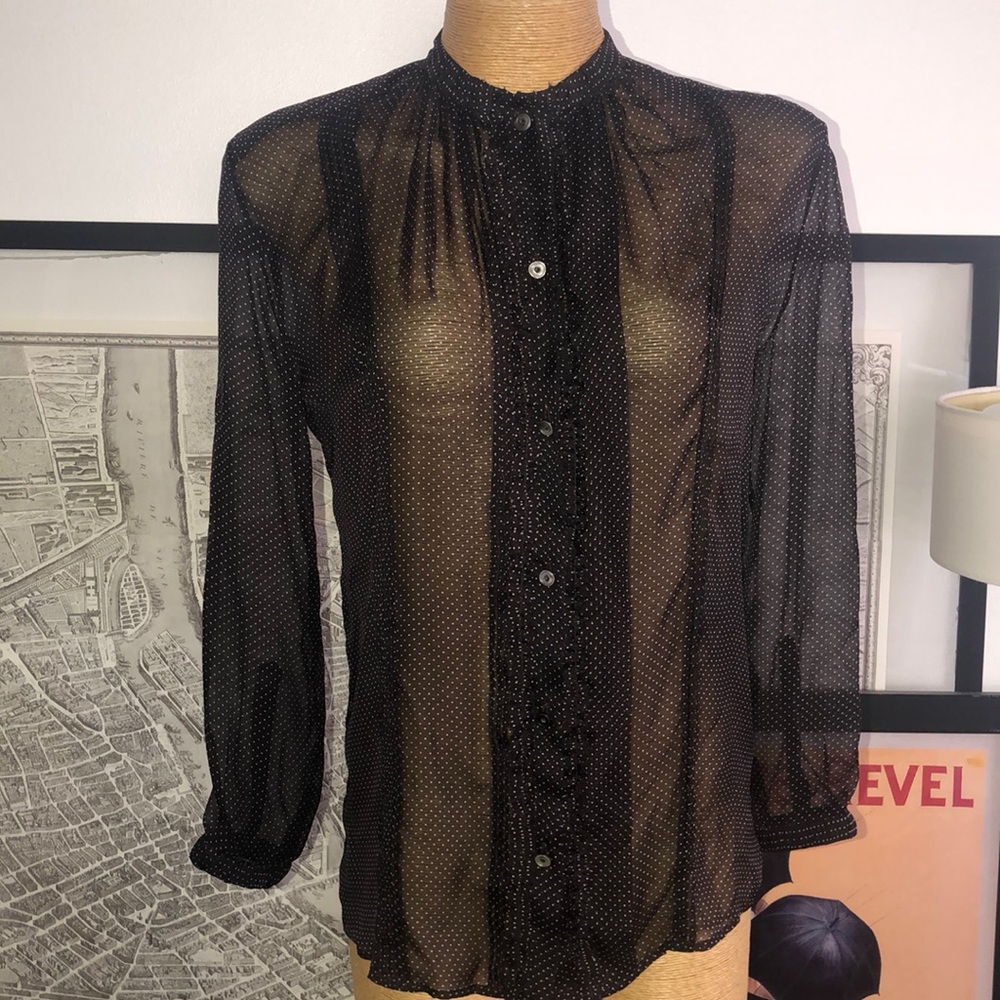 Brioni Silk Black white dots trasparente Blouse Size S